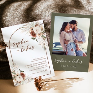 Boho Wedding Invitation Template, Floral Wedding Invite, Terracotta Fall Wedding, Desert Wedding Invite, Rustic Wedding Invite Template, T7