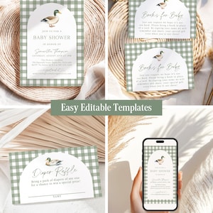 Mallard Baby Shower Invitation Bundle Green Plaid Duck Baby Shower Invite Duck Hunting Shower Games Editable Template Instant Download MD image 3