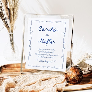 Cards And Gifts Sign Template, DIY Editable Handwritten Doodle Receptions Signs, Quirky Whimsical French Inspired Signage, Hand Drawn PR