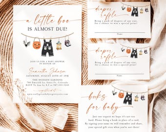 Halloween Baby Shower Invitation Set A Little Boo Is Almost Due Baby Shower Invite Ghost Baby Shower Invite Bundle Printed & Shipped BO