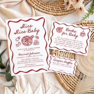 Slice Slice Baby Shower Invitation Template, Editable Italian Pizza Baby Shower Invite Set, DIY Special Delivery Invitation Bundle, SB