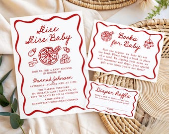 Slice Slice Baby Shower Invitation Template, Editable Italian Pizza Baby Shower Invite Set, DIY Special Delivery Invitation Bundle, SB