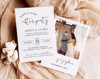 Modèle d'invitation à une fête de réception, une fête pour toujours, inviter une carte de faire-part de fuite minimaliste moderne, modifiable Evite de mariage