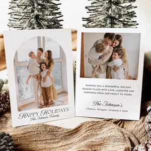Modèle de carte photo moderne joyeux Noël minimaliste imprimable joyeux Noël, carte de nouvel an simple avec photo, carte postale Boho Arch MC