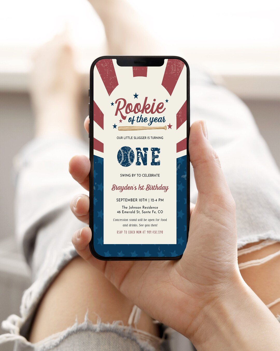 Baseball First Birthday Text Invite, Digital Rookie of the Year ...