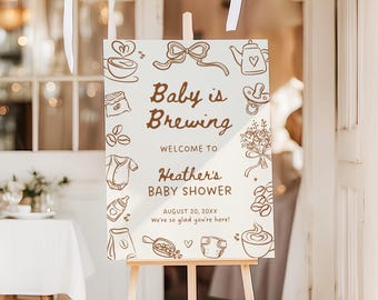 Coffee Baby Shower Welcome Sign A Baby is Brewing Baby Shower Entrance Poster Gender Neutral Editable Template Instant Download C8