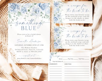 Something Blue Before I Do Invitation Bundle Dusty Blue Hydrangea Bridal Shower Invite Modern Elegant Wedding Shower Printed + Shipped BF