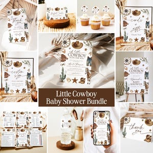 Cowboy Baby Shower Invitation Template, DIY Editable Western Invite Bundle, Country Wild West Invites, A Little Cowboy Is on the way, W1