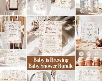 Coffee Baby Shower Invitation A Baby Is Brewing Shower Bundle Gender Neutral Baby Shower Games + Signs Editable Template Instant Download C8