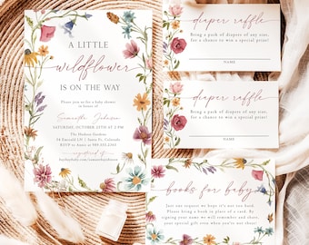 Little Wildflower Baby Shower Invitation Bundle Baby In Bloom Wildflower Is On the Way Invite Set Floral Spring Printed & Shipped P9