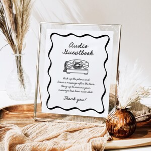 Audio Guestbook Table Sign Template, Editable Quirky Hand Drawn Illustration, French Whimsical Doodle Wedding Signs, Bridal Baby Shower, PR