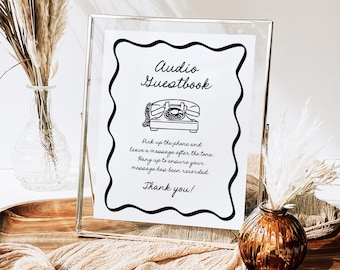 Audio Guestbook Table Sign Template, Editable Quirky Hand Drawn Illustration, French Whimsical Doodle Wedding Signs, Bridal Baby Shower, PR