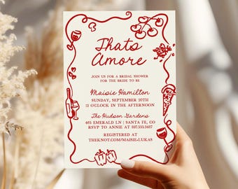 Thats Amore ブライダルシャワー招待状テンプレート、DIY 編集可能なウェディングシャワー招待状、印刷可能な婚約パーティー招待状、フランス語の手描き、TA