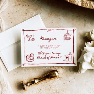 Bridesmaid Proposal Card, Hand Drawn Bridesmaid Proposal Card, Will You Be My Bridesmaid, Bow Bridesmaid Proposal Template, Editable PR