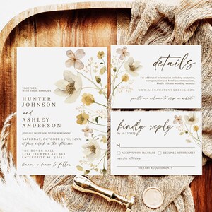 Boho Wedding Invitation Suite, Wildflower Wedding Invitation, Rustic Wedding Invitation Template, Floral Wedding Invitation Set, WF1