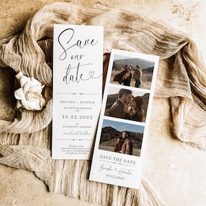 Modern Save the Date Template, Save The Date With Photo, Photo Strip Save the Date, Photo Booth Canva Editable Template, minimalist, M4
