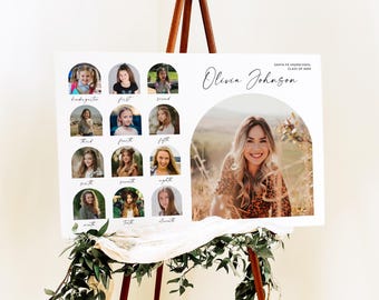 Graduation Party Photo Collage, Graduation Photo Board, K-12 School Years Grade Picture Display, Grad Party Decor, Editable Canva Template