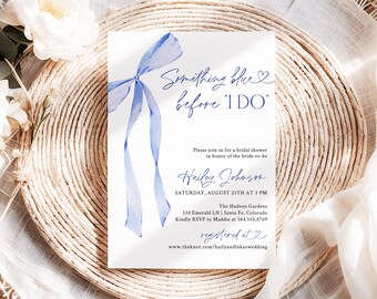 Something Blue Before I Do Bridal Shower Invitation Editable Blue Bow Wedding Shower Template Printable She's Tying The Knot Invite LB