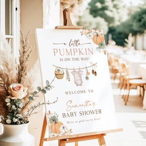 Printed + Shipped Fall Pumpkin Baby Shower Welcome Sign, Little Pumpkin Is On The Way, Autumn Harvest Baby Shower Welcome Poster, G8