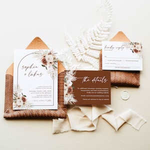 Terracotta Wedding Invitation Template, Rustic Floral Wedding Invitation Set, Fall Wedding Invitation, Boho Desert Wedding Invitation, T7