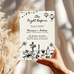 Wedding Rehearsal Dinner Invitation Template, Quirky Hand Drawn French Inspired Invite, Whimsical Handwritten The Night Before Invites, PR