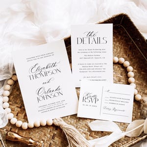 Elegant Wedding Invitation Suite Template Modern Minimalist Wedding Invite Set Wedding Invitation Bundle QR Code Details Card, RSVP Card, MC