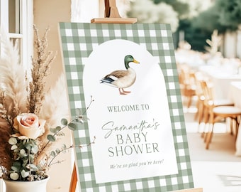 Mallard Duck Baby Shower Welcome Sign, Green Plaid Mallard Duck Entrance Poster, Duck Hunting Theme Baby Shower Decor, Printed + Shipped MD