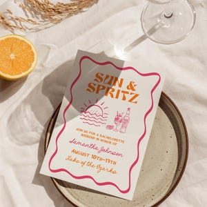 Mall för resplan för möhippa och svensexa med Sun and Spritz-helg, redigerbar handritad Aperol-inbjudan, handskrivna inbjudningar till strandfest bild 6