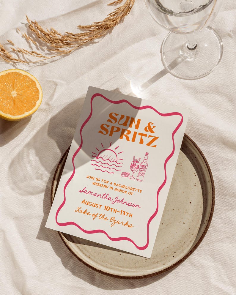 Mall för resplan för möhippa och svensexa med Sun and Spritz-helg, redigerbar handritad Aperol-inbjudan, handskrivna inbjudningar till strandfest bild 6