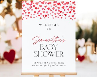 Little Sweet Heart Welcome Sign Valentines Day Baby Shower Pink Hearts Baby Shower Sign Decor Digital Download Editable Template SH