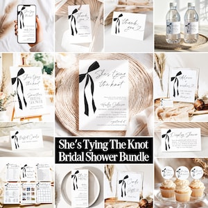 Black Bow Bridal Shower Invitation Bundle She's Tying the Knot Bridal Shower Minimalist Elegant Bow Games & Signs Editable Template B3