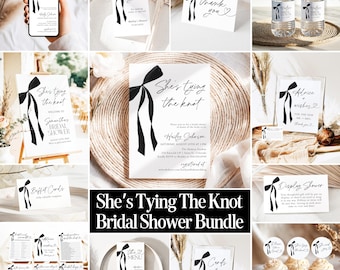 Black Bow Bridal Shower Invitation Bundle She's Tying the Knot Bridal Shower Minimalist Elegant Bow Games & Signs Editable Template B3