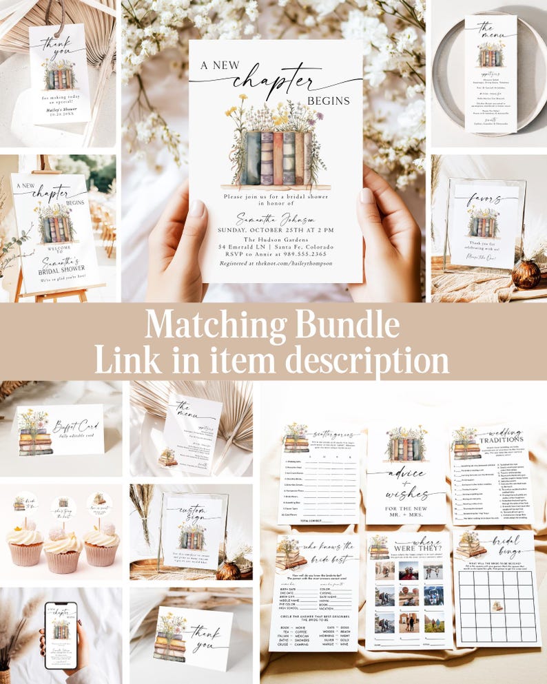 A New Chapter Bridal Shower Invitation Template, Editable Her Next Chapter Begins Wedding Shower Invite, DIY Book Invitation NC image 6