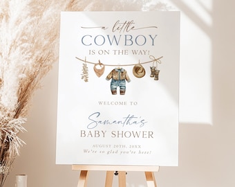 Cowboy Baby Shower Welcome Sign Little Cowboy Is On The Way Baby Shower Wild West Baby Boy Shower Western Poster Printed + Shipped LC1