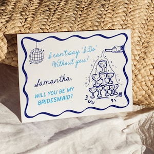 Bridesmaid Proposal Card Template, Hand Drawn Doodle Will You Be My Bridesmaid, Whimsical Wriggly Wavy Border Modern Retro Maid of Honor PR