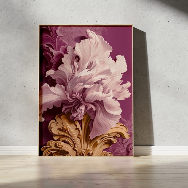 Classic Contemporary Wall Art For Living Room Floral Painting Baroque Art Pink Entryway Wall Decor Pink and Gold Wall Art Acanthus