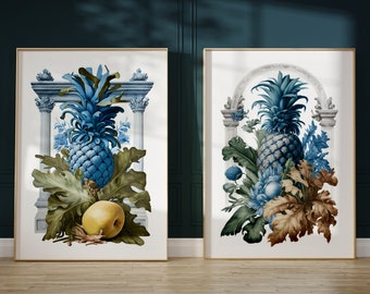 Set of 2 Pineapple Poster Floral Wall Art for Tropical Home Decor Printable Art for Living Room Entryway Floral Decor for Tropical Kitchen