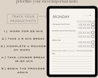 Pomodoro Planner: Time Blocking, Productivity (Printable PDF)