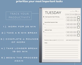 Pomodoro Planner |  Study Session Planner | Productivity Planner | Time Tracker| Instant Download