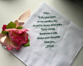 Custom Embroidered Wedding Handkerchief, Personalized handkerchief for Husband, Wife, Mom, Dad