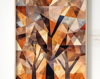 Abstract Geometric Forest Poster - Warm Earth Tones & Textured Art Print