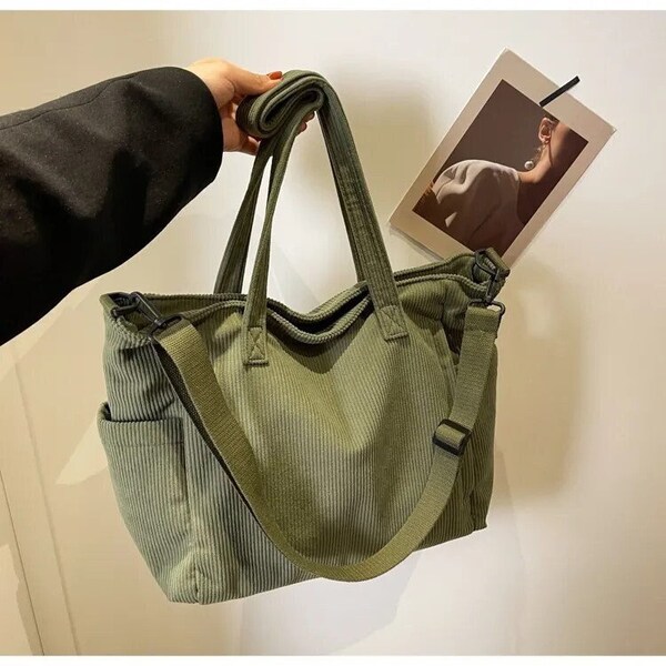 Beaguful Corduroy Shoulder Tote Bag For Women – Large Capacity Casual Handbag With Zipper & Inner Pockets - View #9