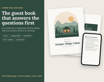 Airbnb Welcome Book Template | Canva Template Link + Editable House Manual, Printable & Mobile Guest Guide | Vacation Rental Guidebook