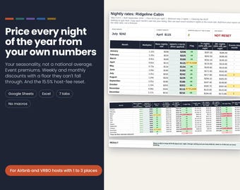 Pricing Calculator for Airbnb and VRBO Hosts, Nightly Rate Spreadsheet, Excel Google Sheets