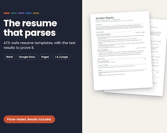 ATS-Tested Resume Templates | Word, Google Docs, 1 & 2 Page Versions (Digital Download)