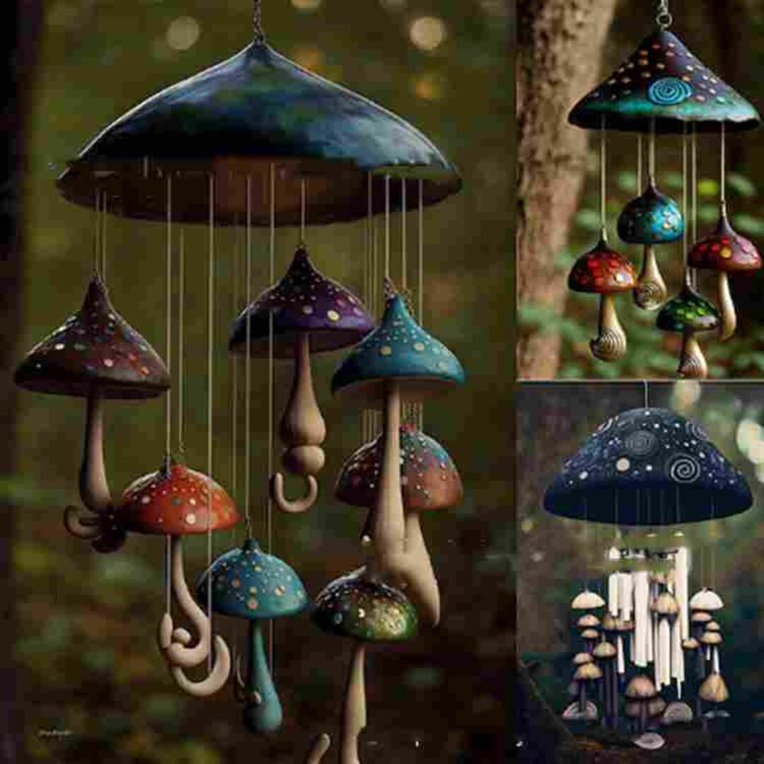 Mushroom Wind Chimes Colorful Handmade Resin Art Decoration Etsy Hong
