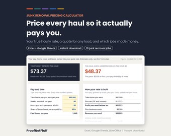 Junk Removal Pricing Calculator, Hauling Quote and Estimate Spreadsheet, Excel Google Sheets