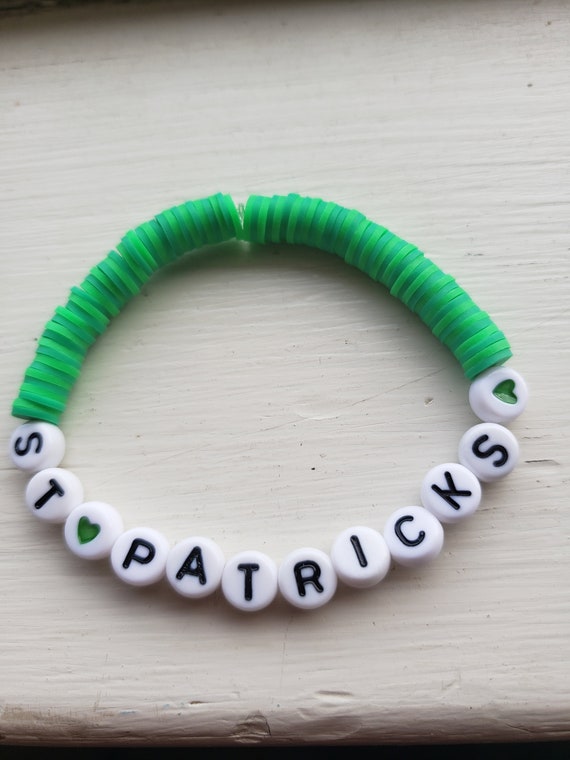 St Patrick's Day Theme Light and Dark Green Clay Beads Handmade Braclet 