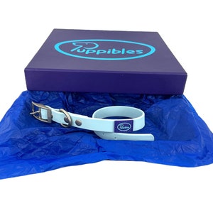 Puppibles waterproof dog collar - Blue color hypoallergenic rust proof washable collars no odor for small puppy medium large dogs