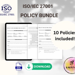 ISO/IEC 27001 Policy Bundle, ISMS, information security management system, template, editable Word File Format, 10 policies included